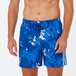 Adidas Swim Trunks Blue White Size Large 3 Stripe Mesh Lined Drawstring Waist